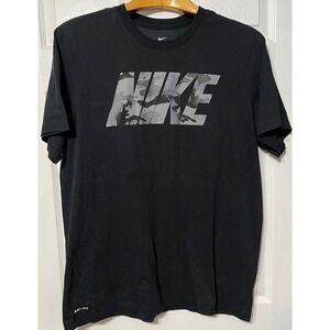 Nike Dri Fit Mens Black Camo Logo T Shirt Athletic Gym Workout XL
